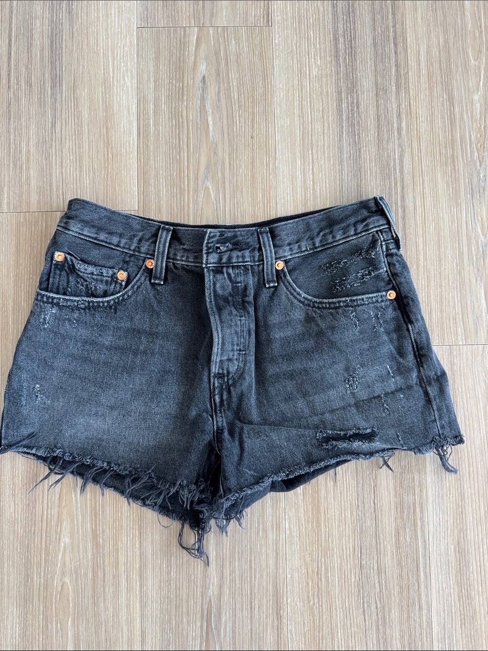 Levi's Women’s Black 501 Distressed Denim Cutoff Shorts